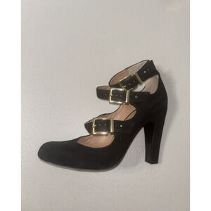 VC Signature By Vince Camuto Black Leather Suede Pumps High Heels Straps Size 8*